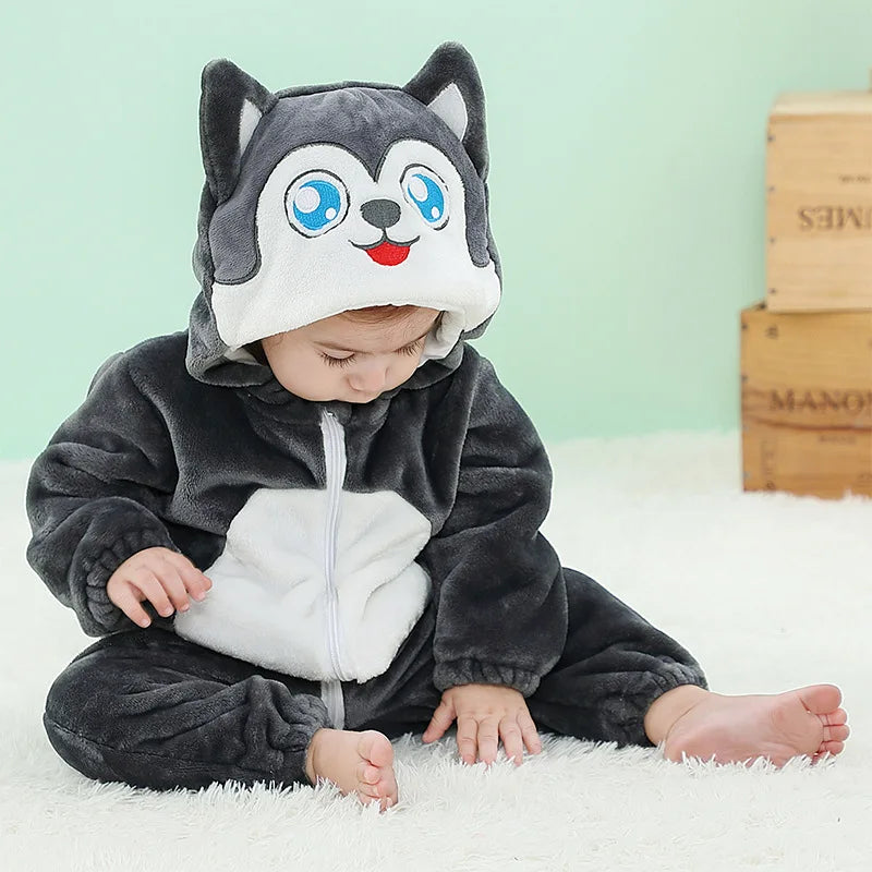 Cartoon Flannel Baby Rompers