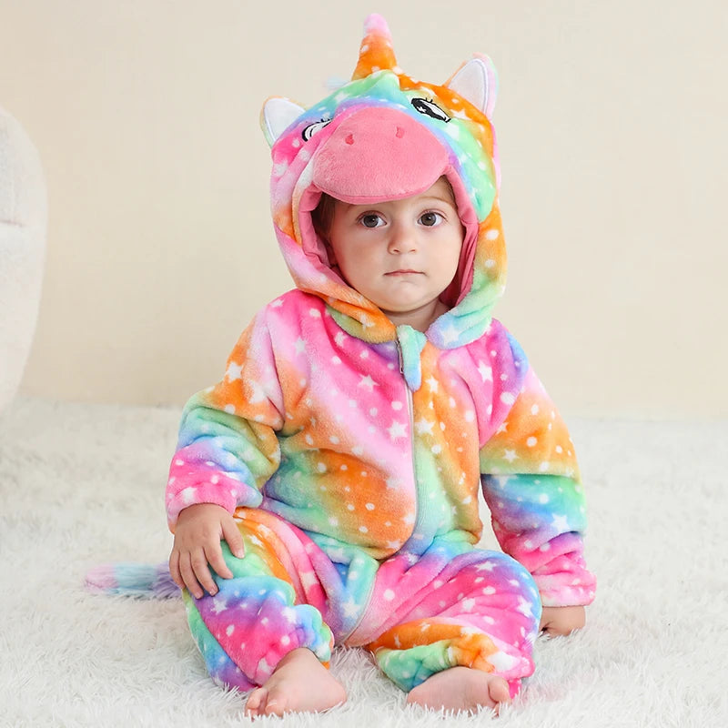 Cartoon Flannel Baby Rompers