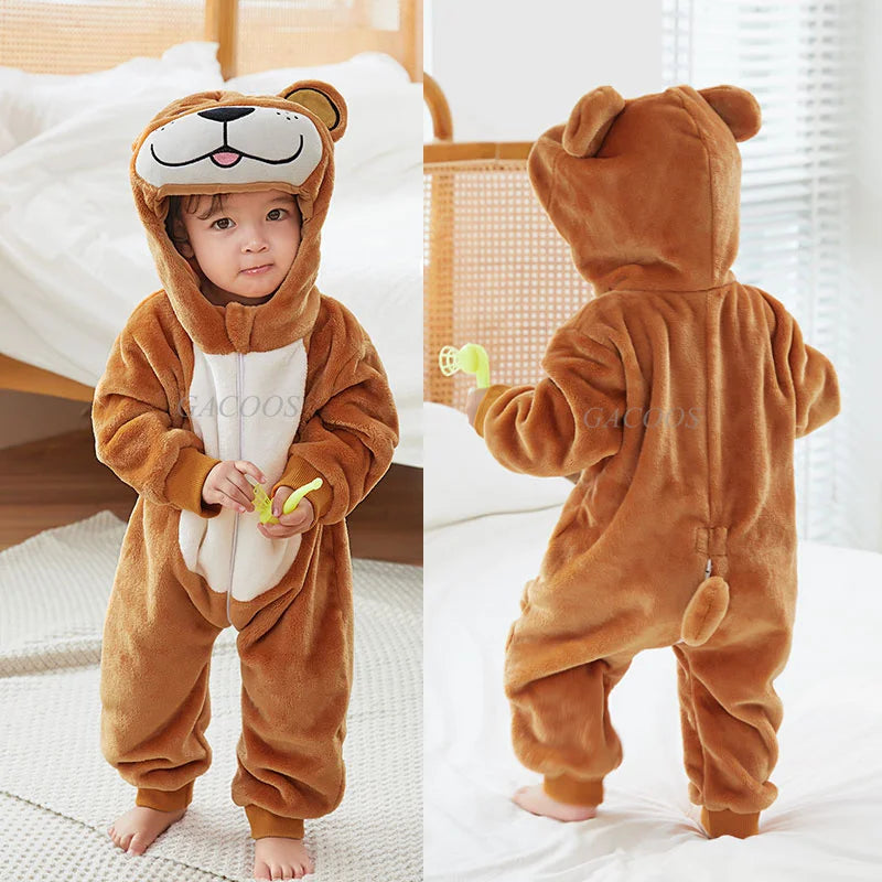 Cartoon Flannel Baby Rompers