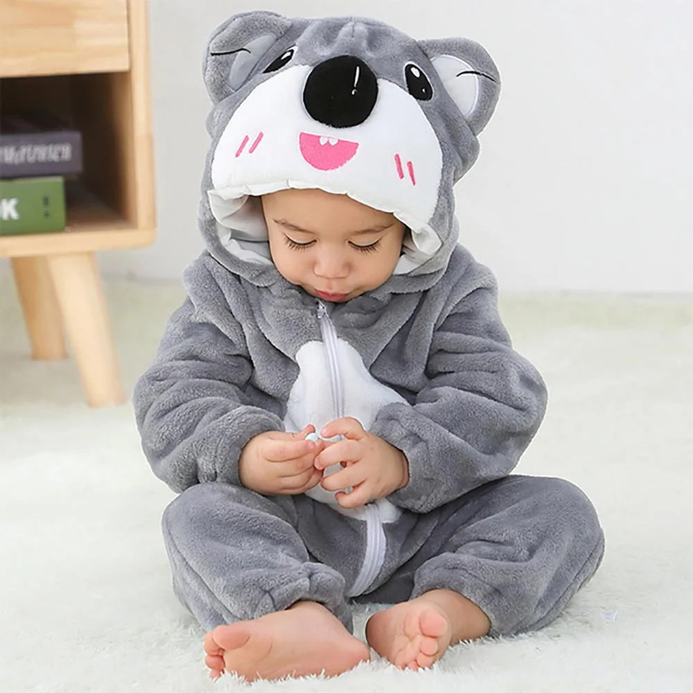 Cartoon Flannel Baby Rompers