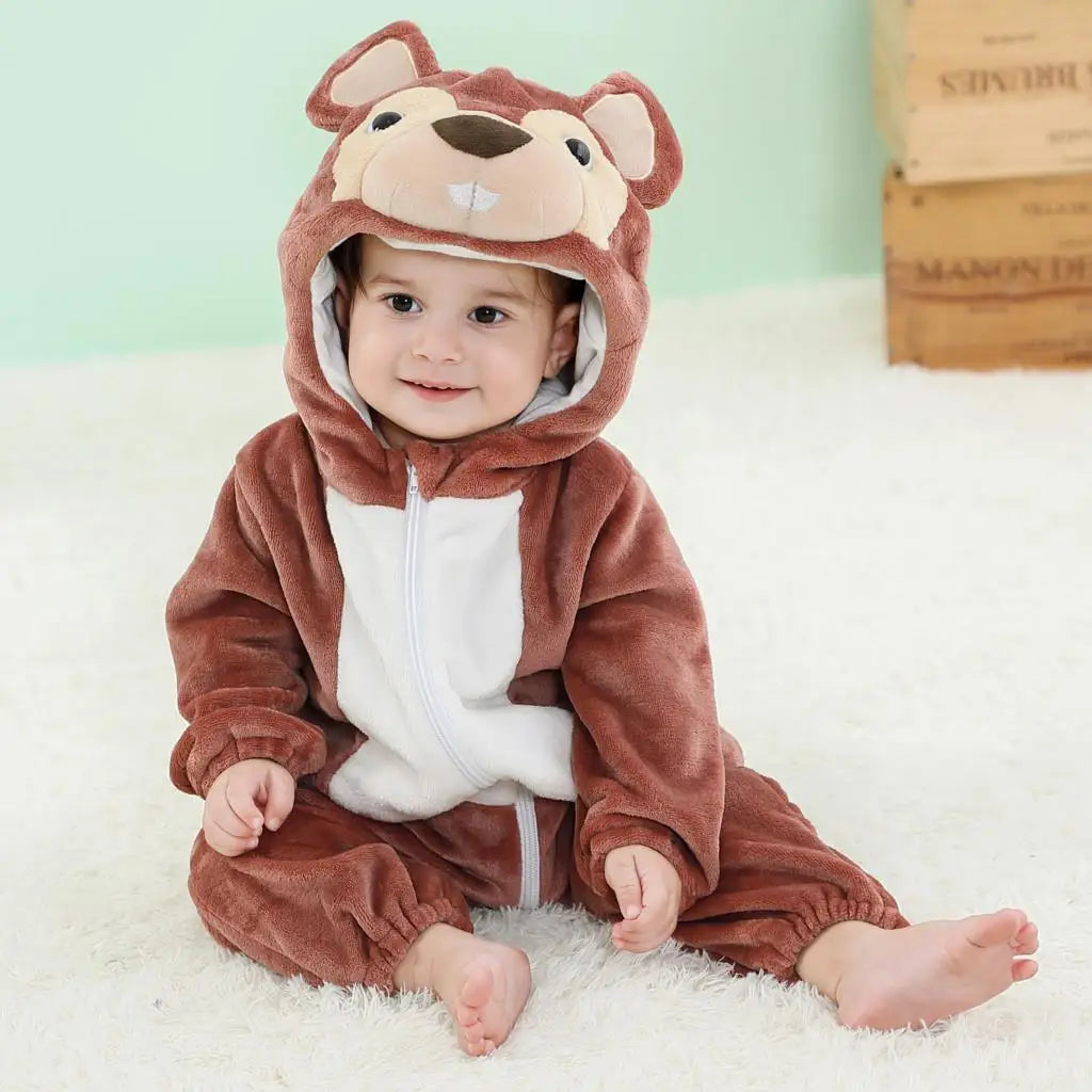 Cartoon Flannel Baby Rompers