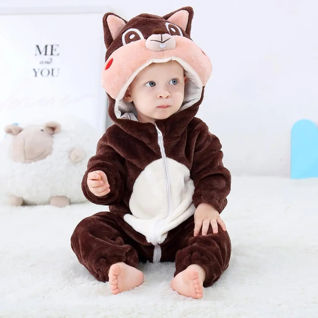 Cartoon Flannel Baby Rompers