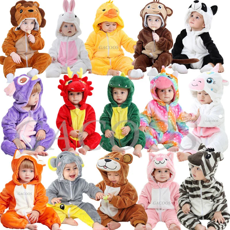 Cartoon Flannel Baby Rompers