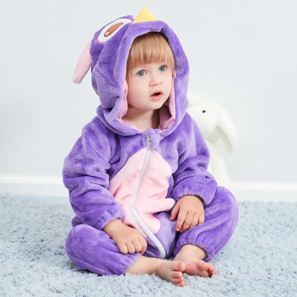 Cartoon Flannel Baby Rompers