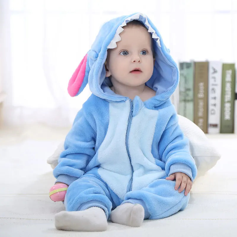 Cartoon Flannel Baby Rompers