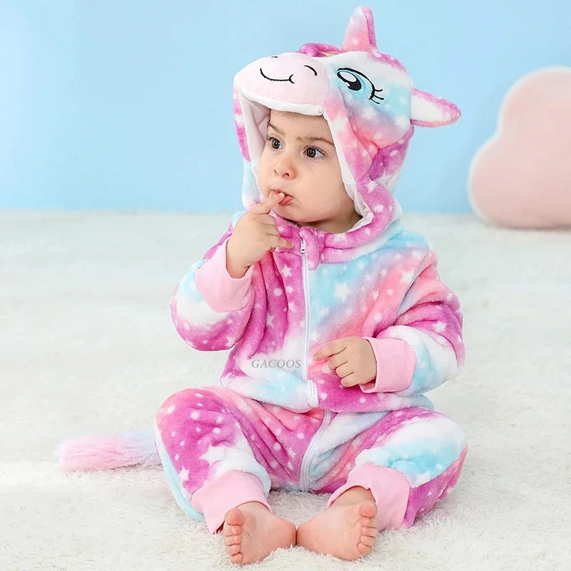 Cartoon Flannel Baby Rompers