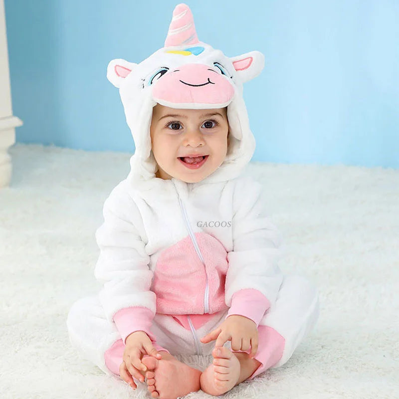 Cartoon Flannel Baby Rompers