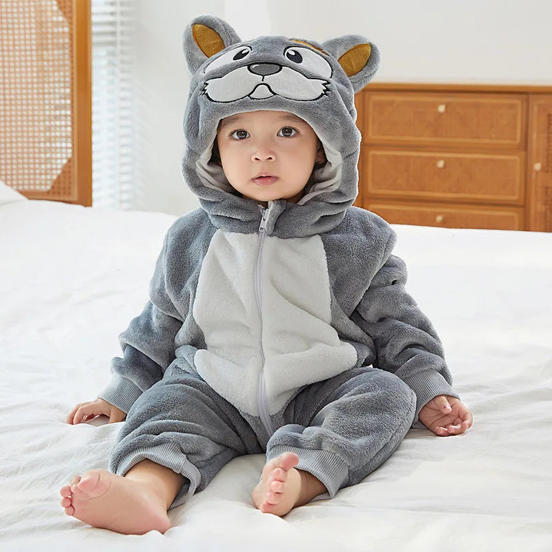 Cartoon Flannel Baby Rompers