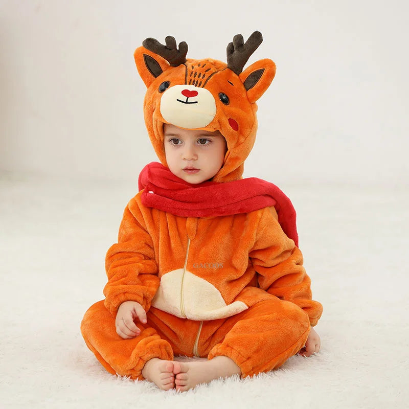 Cartoon Flannel Baby Rompers