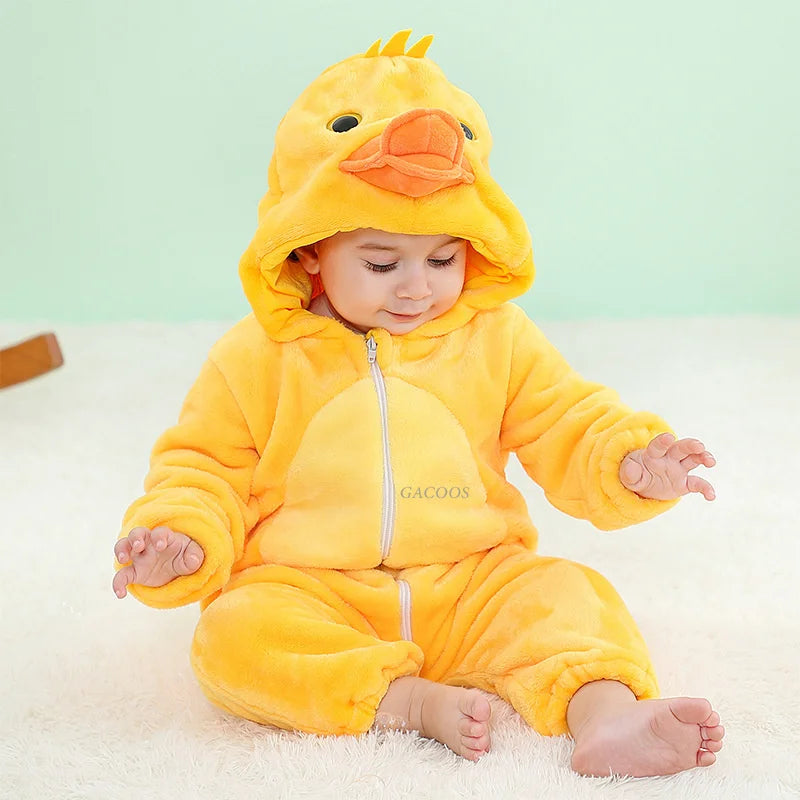Cartoon Flannel Baby Rompers