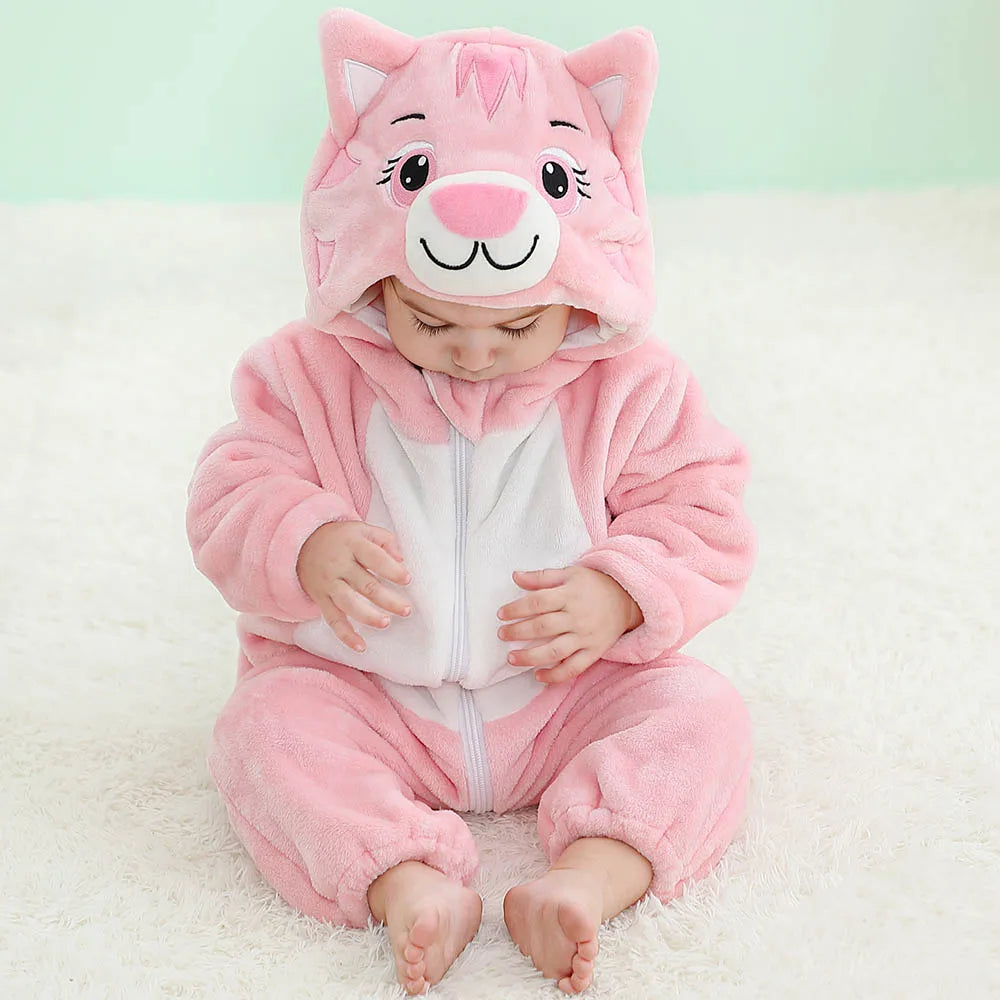 Cartoon Flannel Baby Rompers